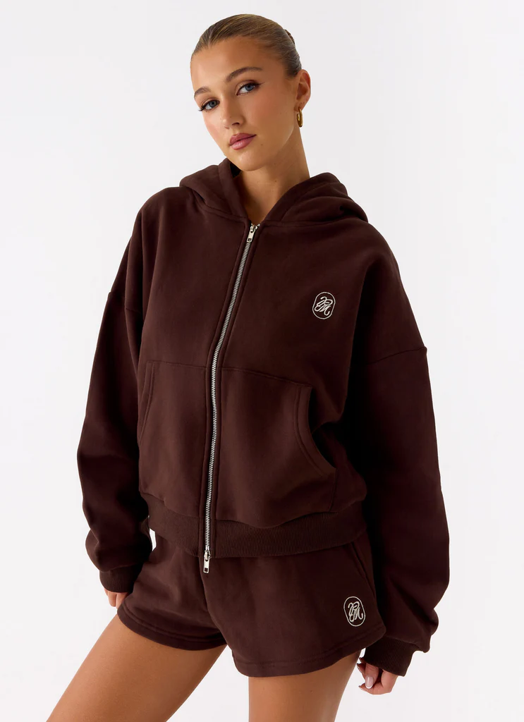 Felpa con cappuccio a doppio zip Signature - Cioccolato