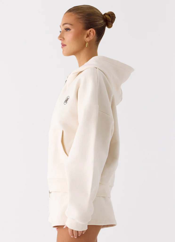 Signature Double Zip Up Hoodie - Crema