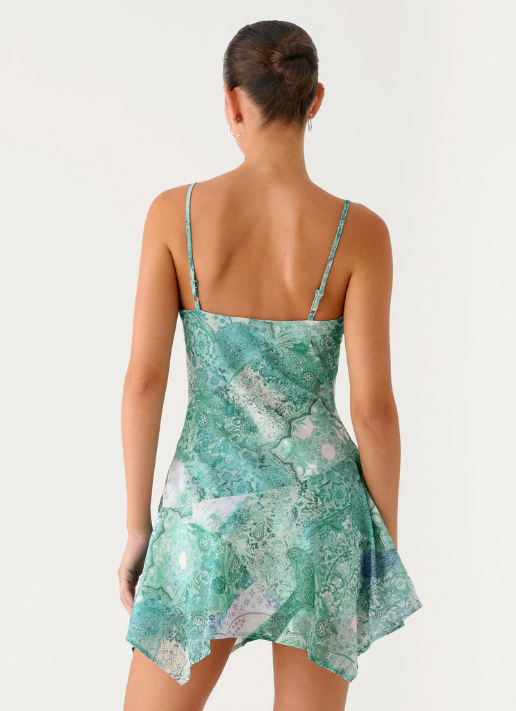 Vestito Mini Asimmetrico Marine Mist - Verde Paisley