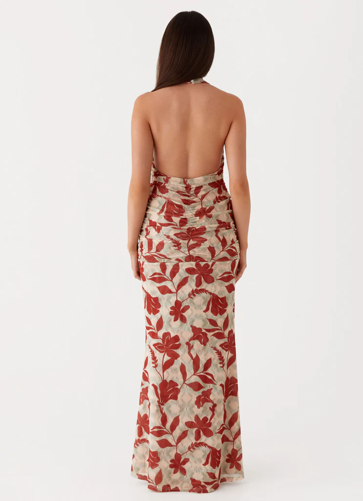 Abito Maxi a Spalline Ardenia - Fiori Rosso Verde