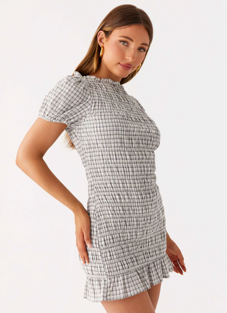 Vestito Mini Ruché Millicent - Grigio a Quadri