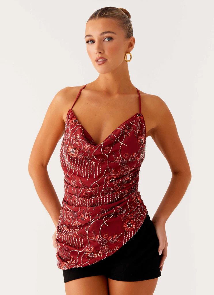Top Paillettes Lost In The Tide - Rosso Ruggine