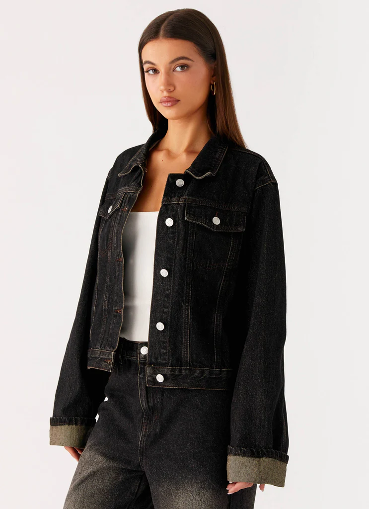 Giubbotto in Denim Oversized Back Again - Charcoal Acido