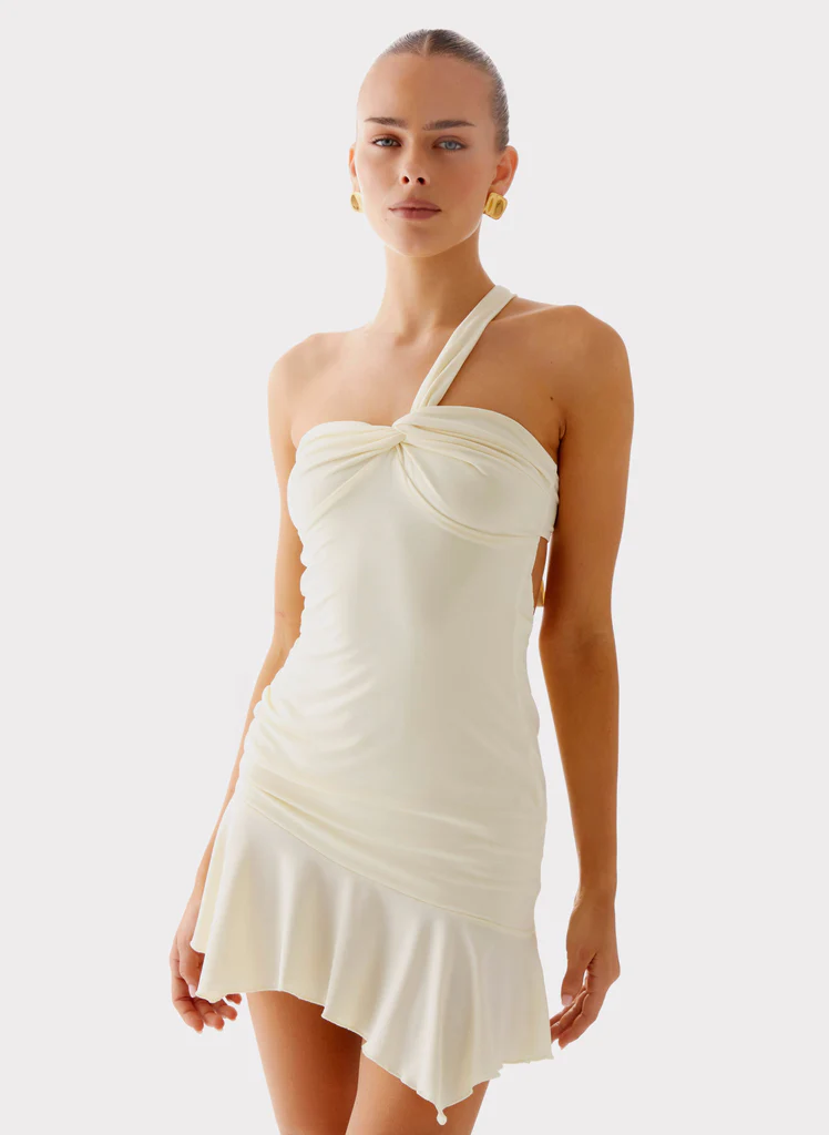Vestito Mini con Scollatura a Cuore - Giallo