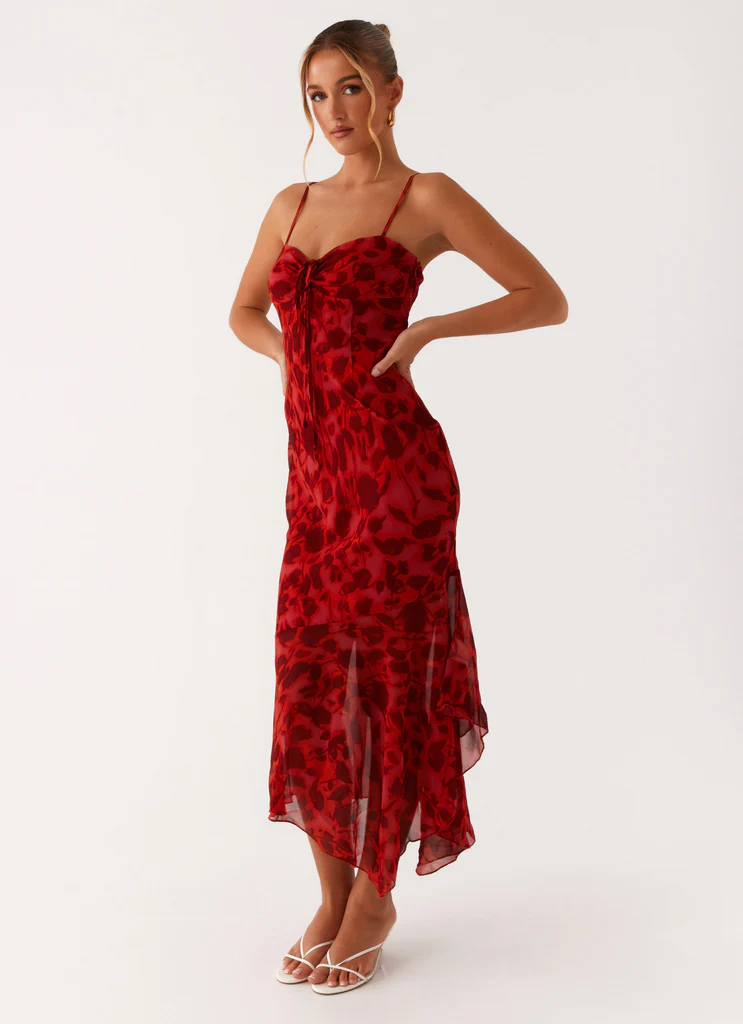 Sally Midi Dress - Fiore Rosso Scuro