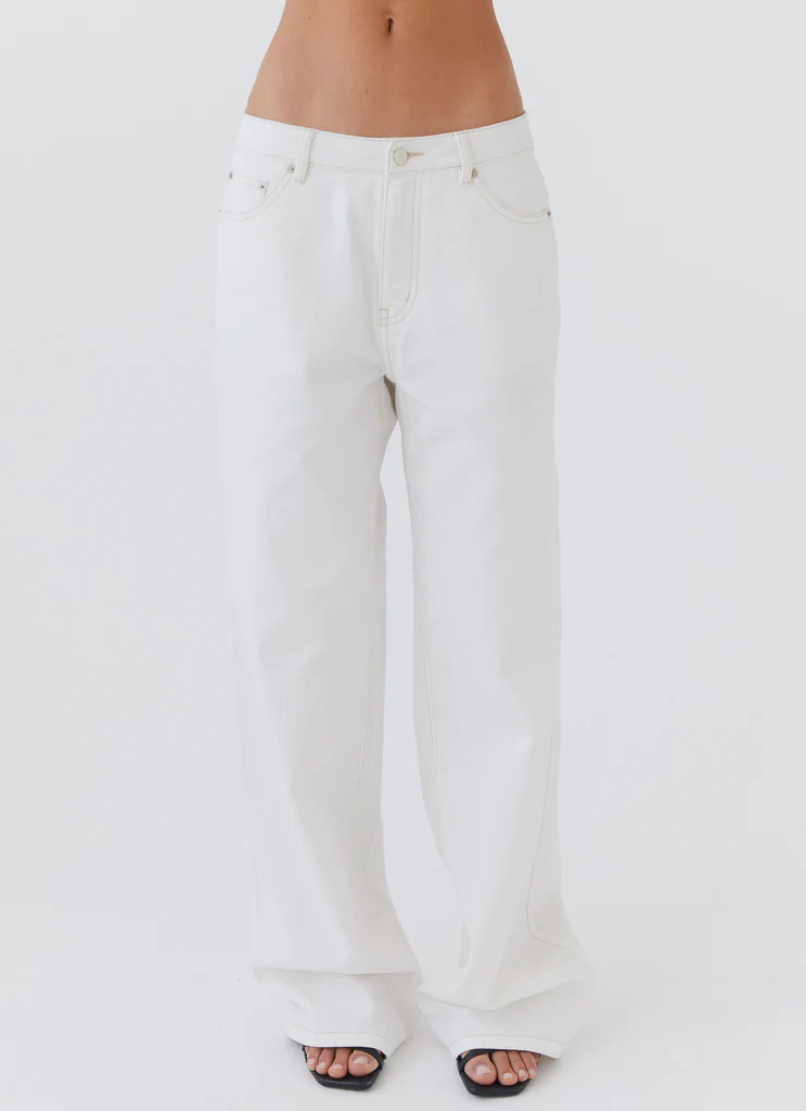 Jeans in Denim Keanna a Vita Bassa - Avorio