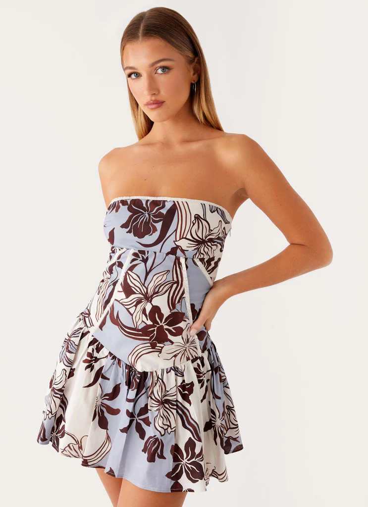 Larnie Mini Vestito in Lino - Bluewood Blossom