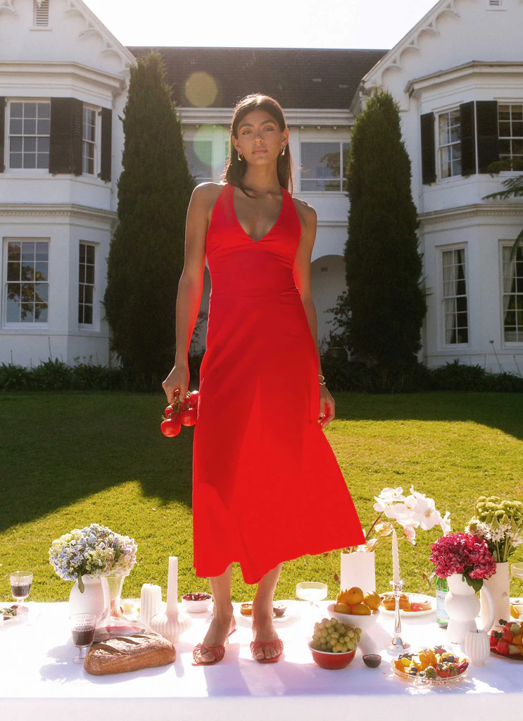Abito Midi Falling For You - Rosso