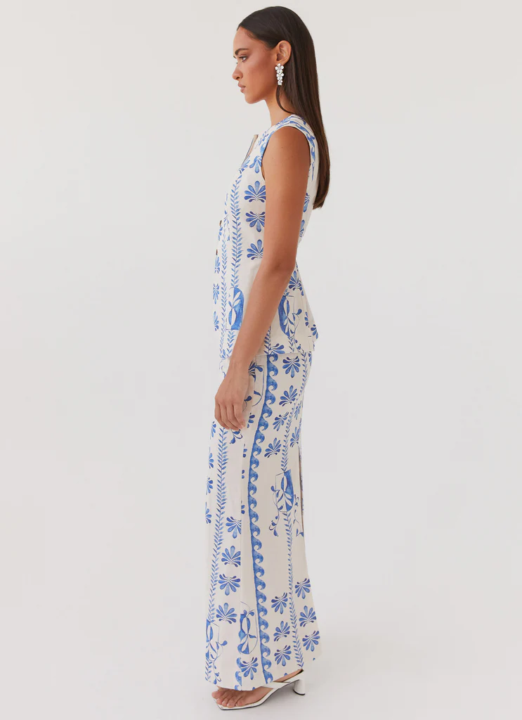 Born For Bordeaux Sottana Midi in Lino - Wave Floreale