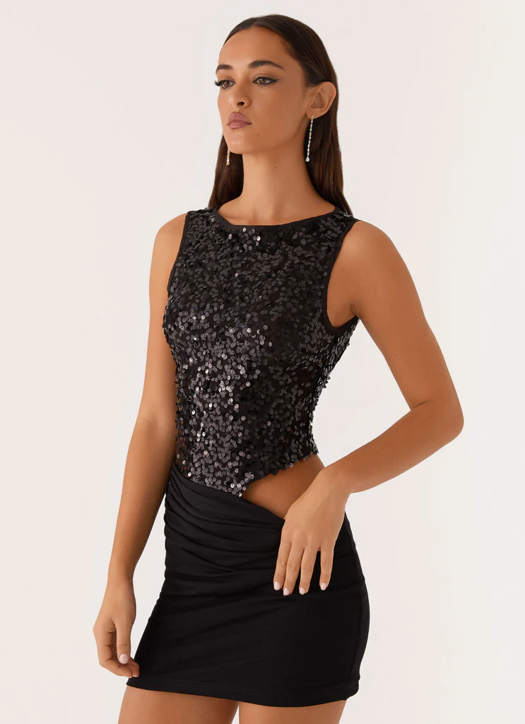 Vestito Mini in Paillettes Superstition - Nero