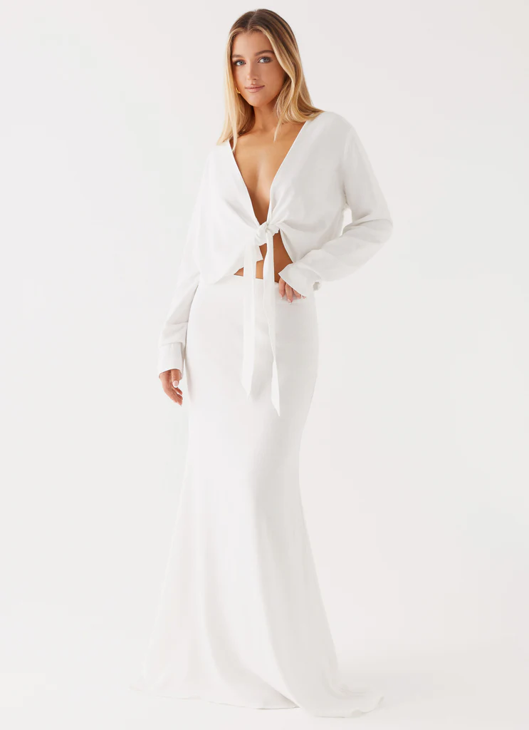 Top in Lino Parker con Nodo - Bianco