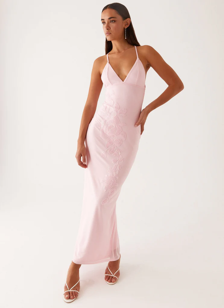 Abito Maxi in rete con perline Beki - Rosa