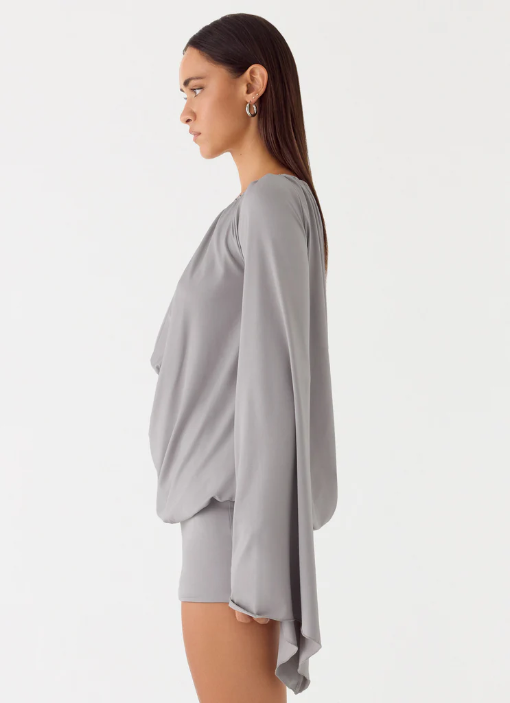Vestito Midi con Maniche Lunghe Kyrah - Blu Nebbioso