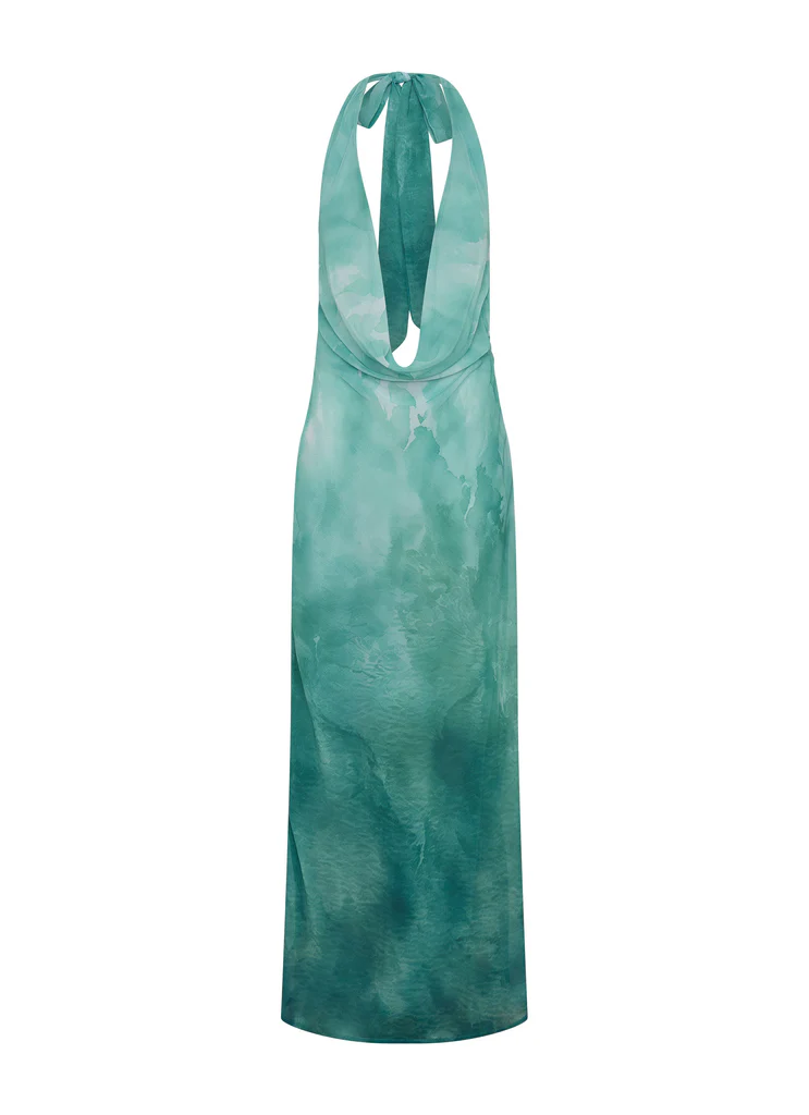 Abito Maxi con Collo a Spalla Nera Nerissa - Verde Tie Dye