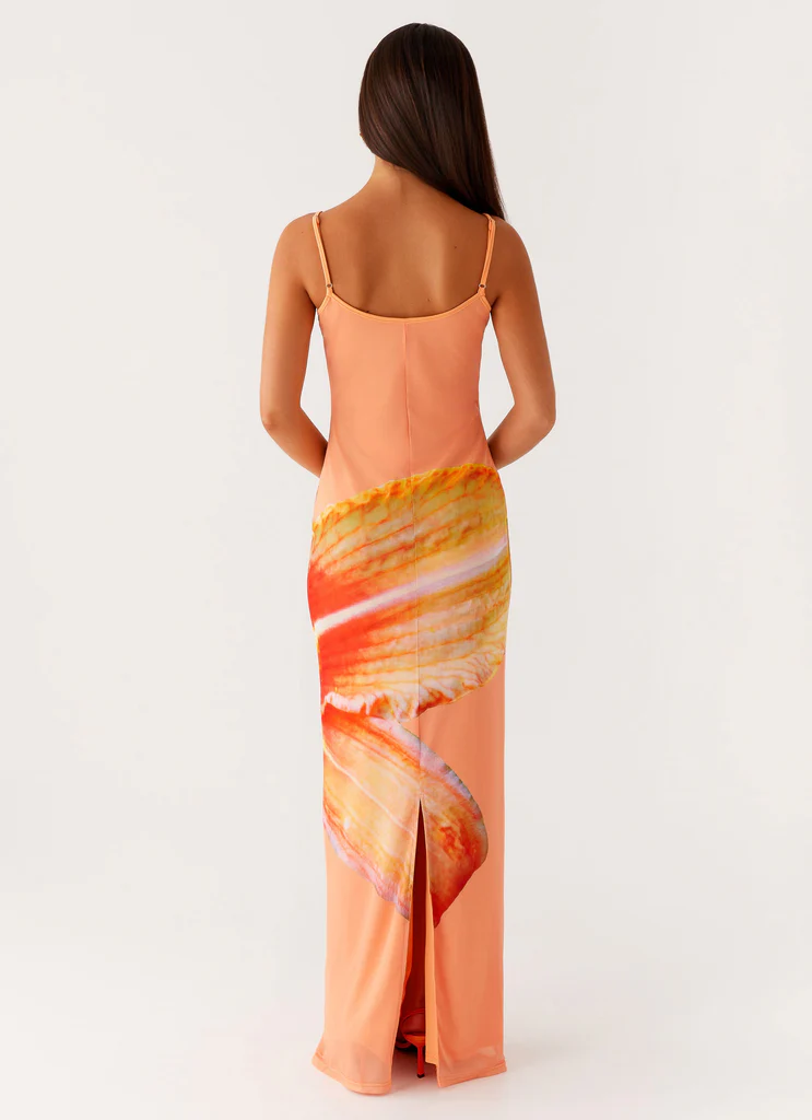 Abito Maxi in Maglia con Stampa Bad News - Fiori Arancione