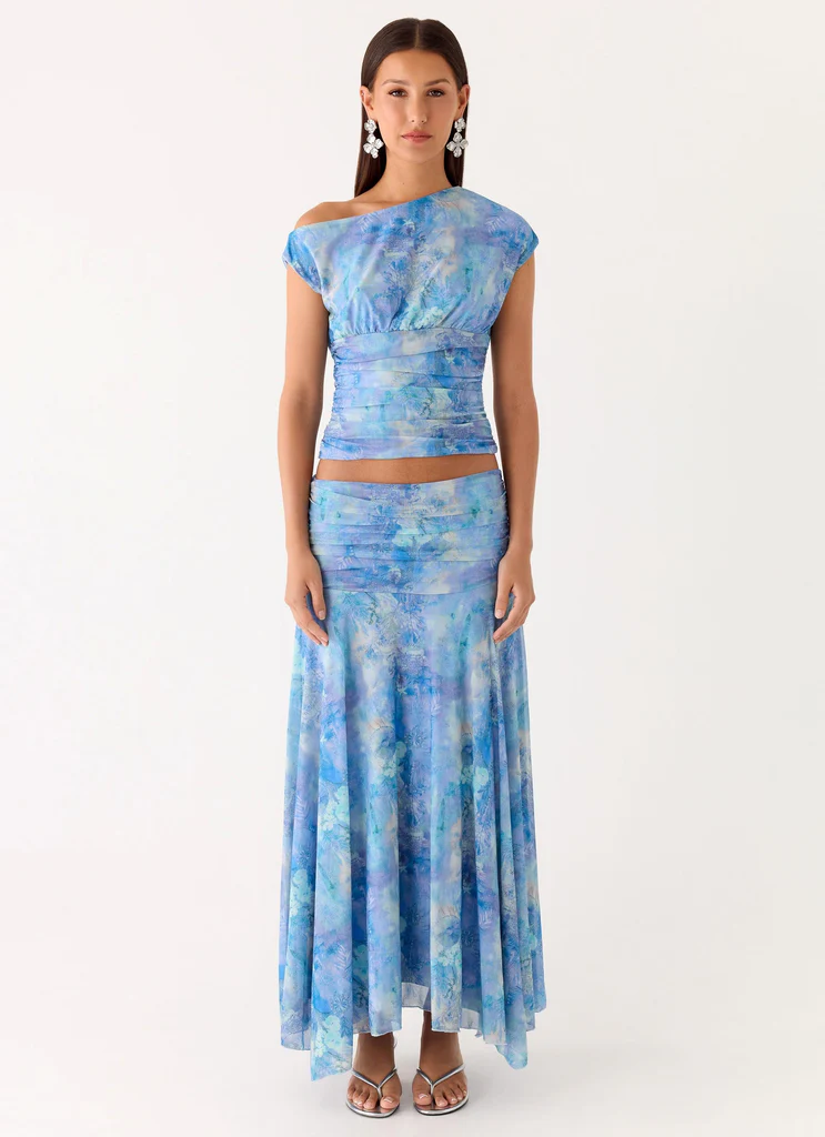 Top Asimmetrico Liana - Azzurro Paisley