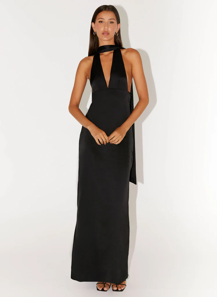 Alicia Abito Maxi in Seta con Spalline - Nero