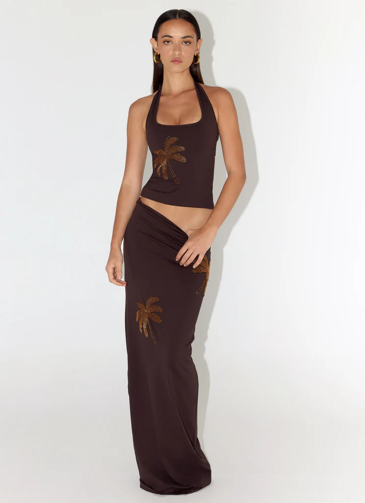 Top a Spalline con Perline Brienne - Cioccolato