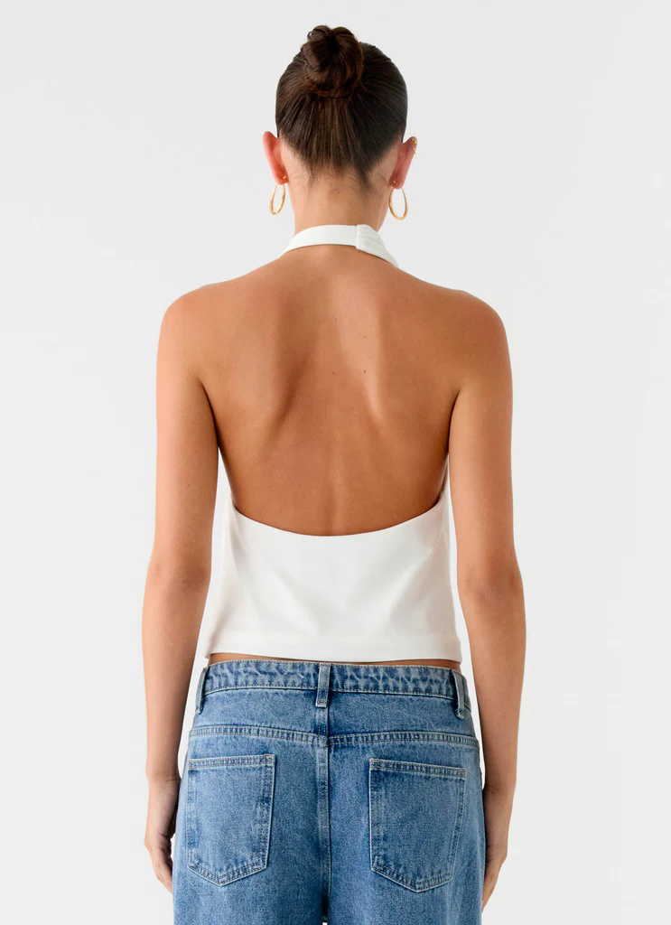 Top a Cintura con Scollatura a Camicia Zaylee - Bianco