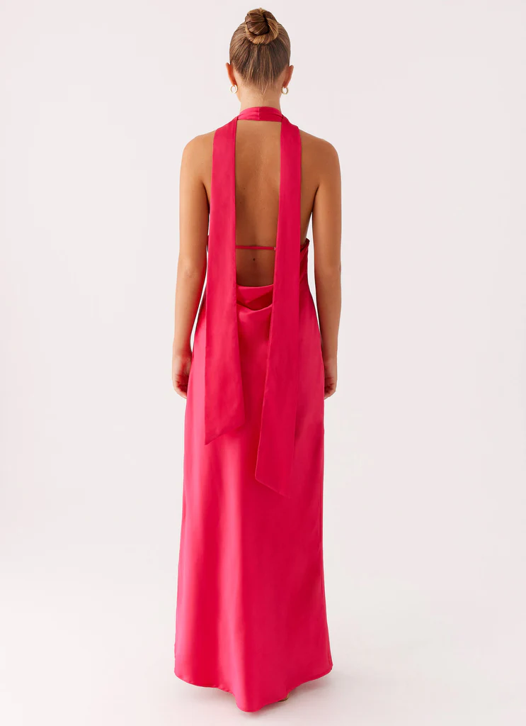 Alicia Abito Maxi in Seta con Spalline a Caviglia - Fucsia