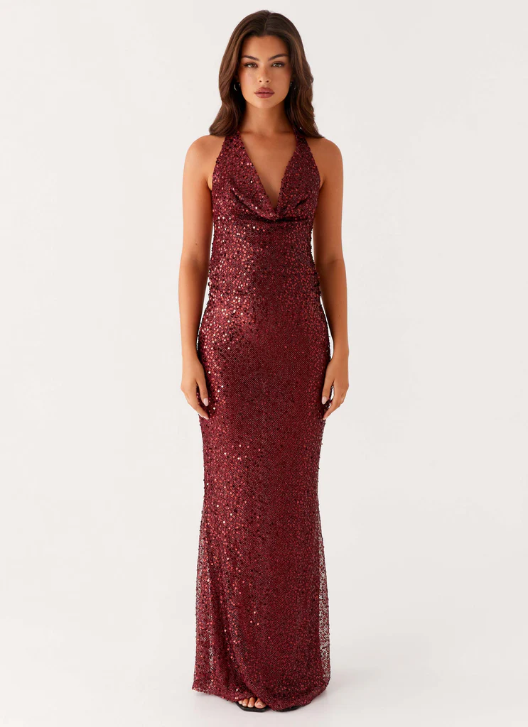 Vestito Maxi con Paillettes Tesoro - Fucsia