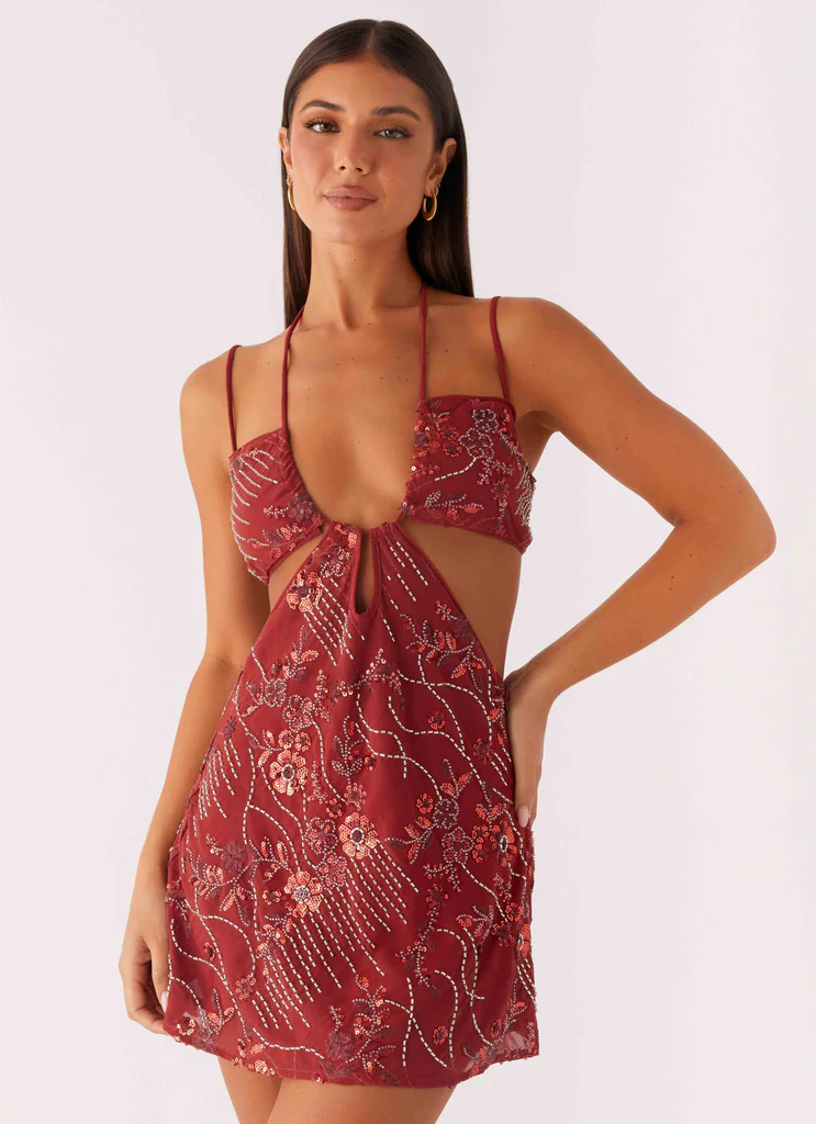 Sahara Nights Abito Mini con Perline - Rosso Ruggine
