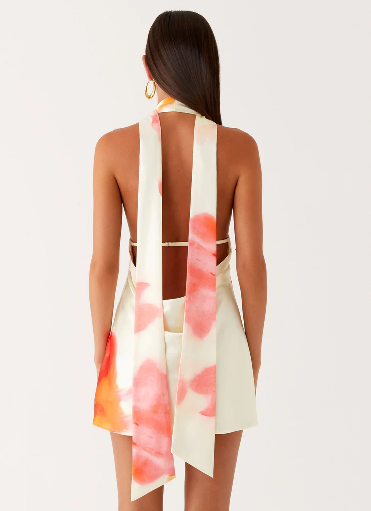 Alicia Abito Mini in Satin con Cinturino alla Nuca - Fiori di Mimosa