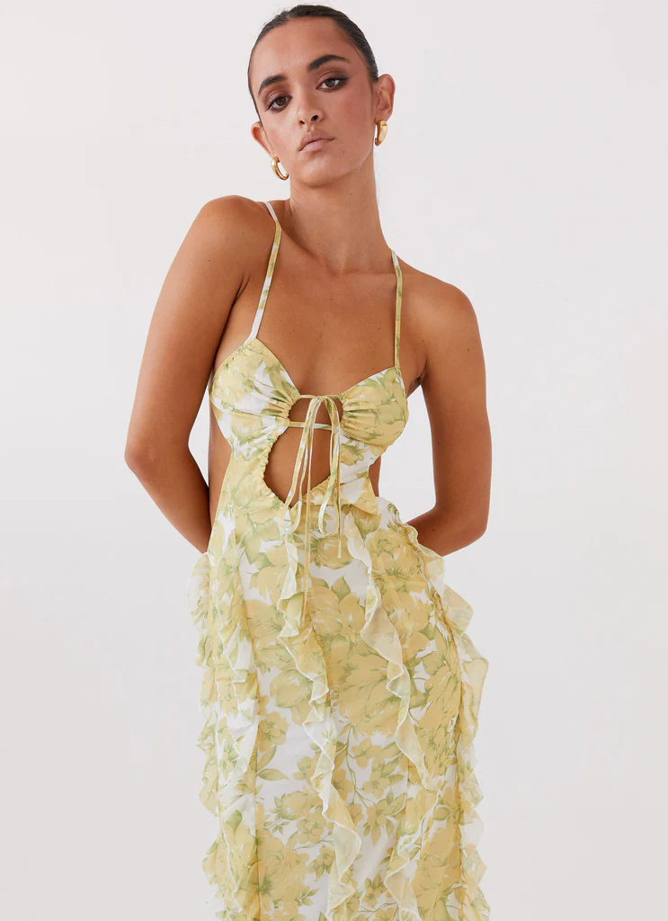Abito Maxi con Pieghe Sunset Kisses - Giallo Dafodilo