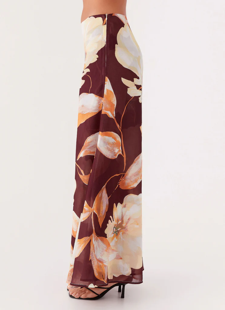 Maxi gonna Camellia - Fiori Marroni
