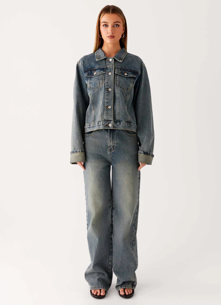 Giubbotto in denim oversize Back Again - Lavaggio sporco
