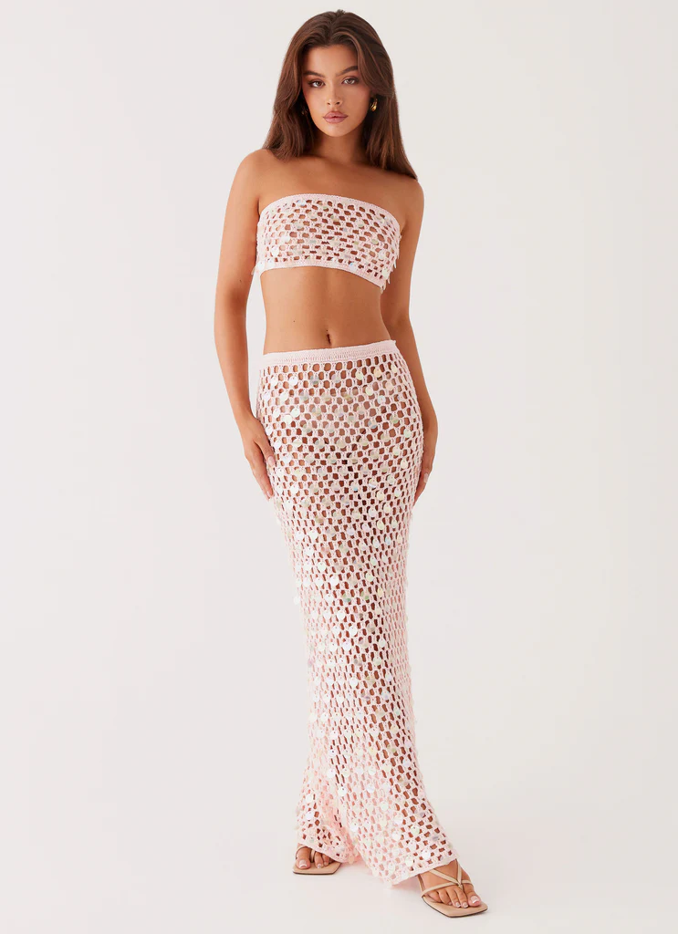 Top Corto Senza Spalline in Crochet Evissa - Rosa