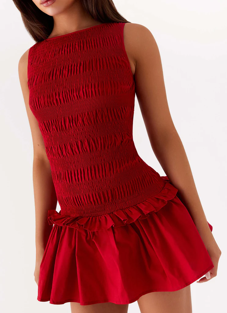 Garden Kisses Abito Mini Arricciato - Rosso