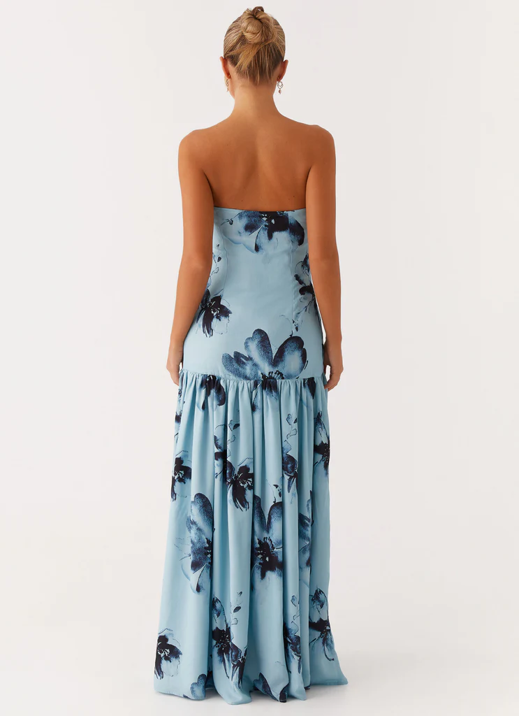 Vestito Maxi Senza Spalline Eden – Fiore Blu Nero Vestito Maxi Senza Spalline Eden - Fiore Blu Nero