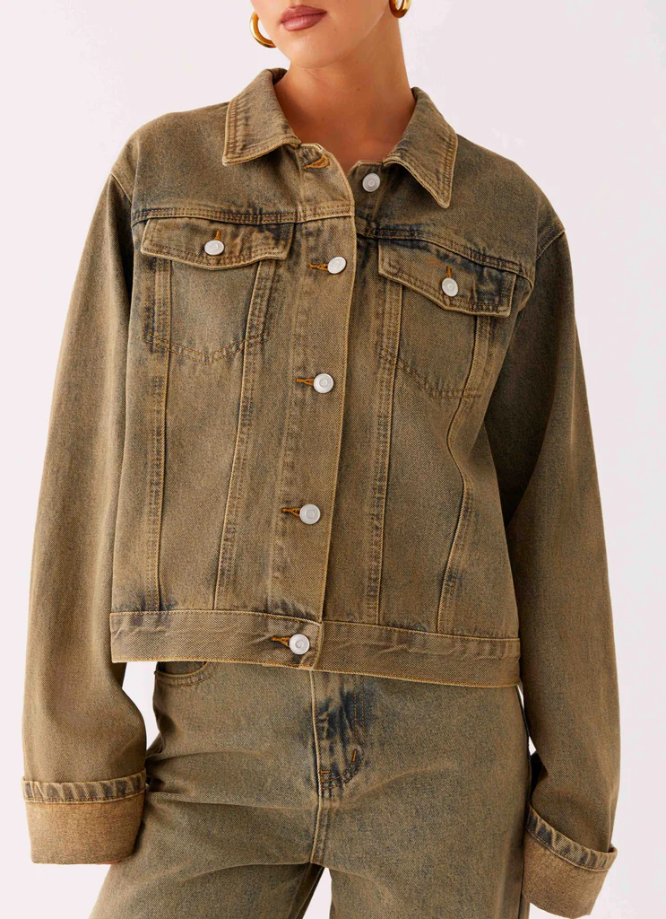 Giubbotto in denim oversize Back Again - Lavaggio sabbia marrone