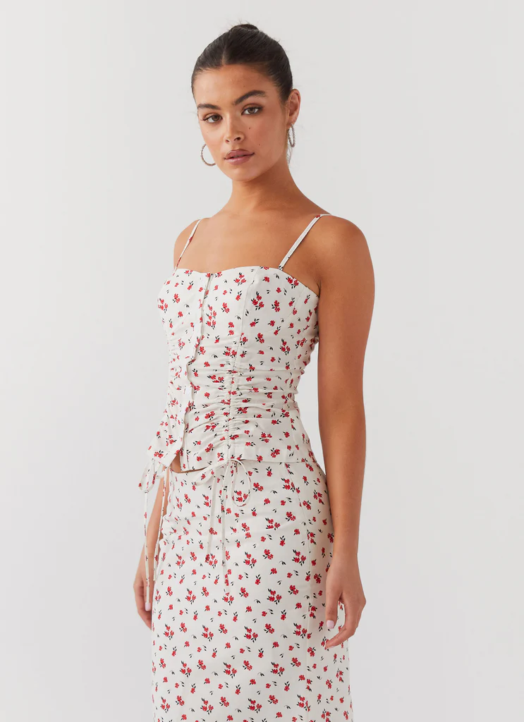 Top Bustier in Lino Ariana - Fiori Poppy