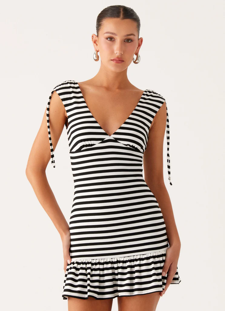 Acacia Mini Dress - Nero e Bianco a Strisce