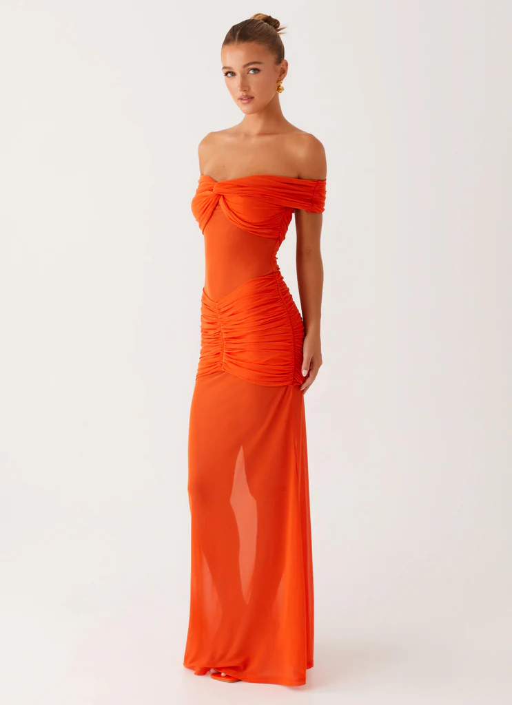 Abito Maxi Scollo a Spalla Offerta - Arancione