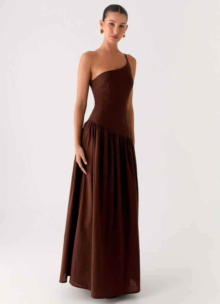 Abito Maxi in Lino Thinking About You - Marrone
