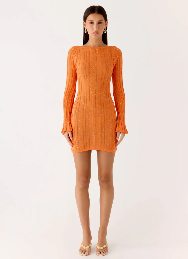 Vestito Mini A Maglia Con Maniche Lunghe Estrella - Arancione