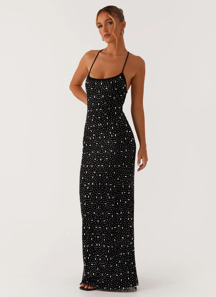 Abito Maxi in Maglia con Strass Cressida - Nero