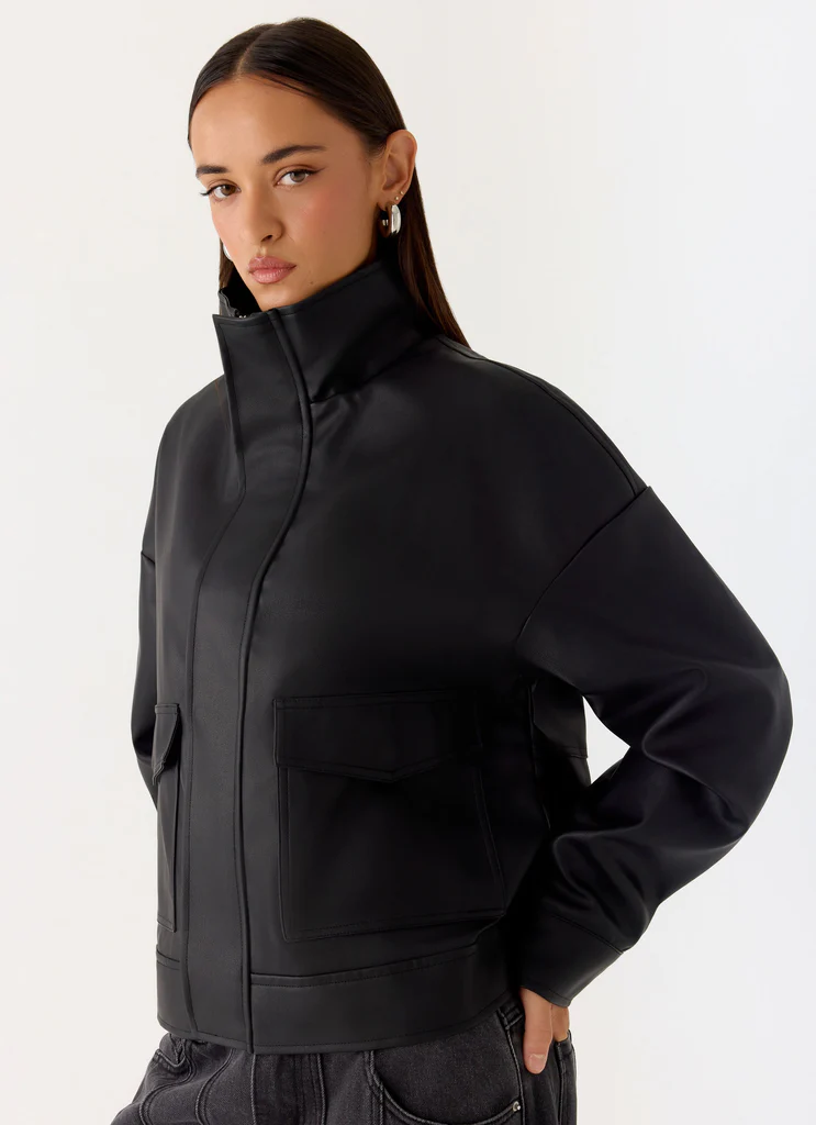 Giubbotto Bomber in Pelle Sintetica James - Nero