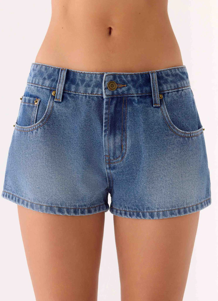 Kayda Shorts in Denim a Vita Bassa - Lavaggio Blu