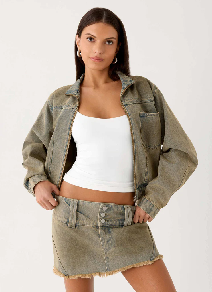 Skort mini in denim a vita bassa Roman - Lavaggio vintage tan