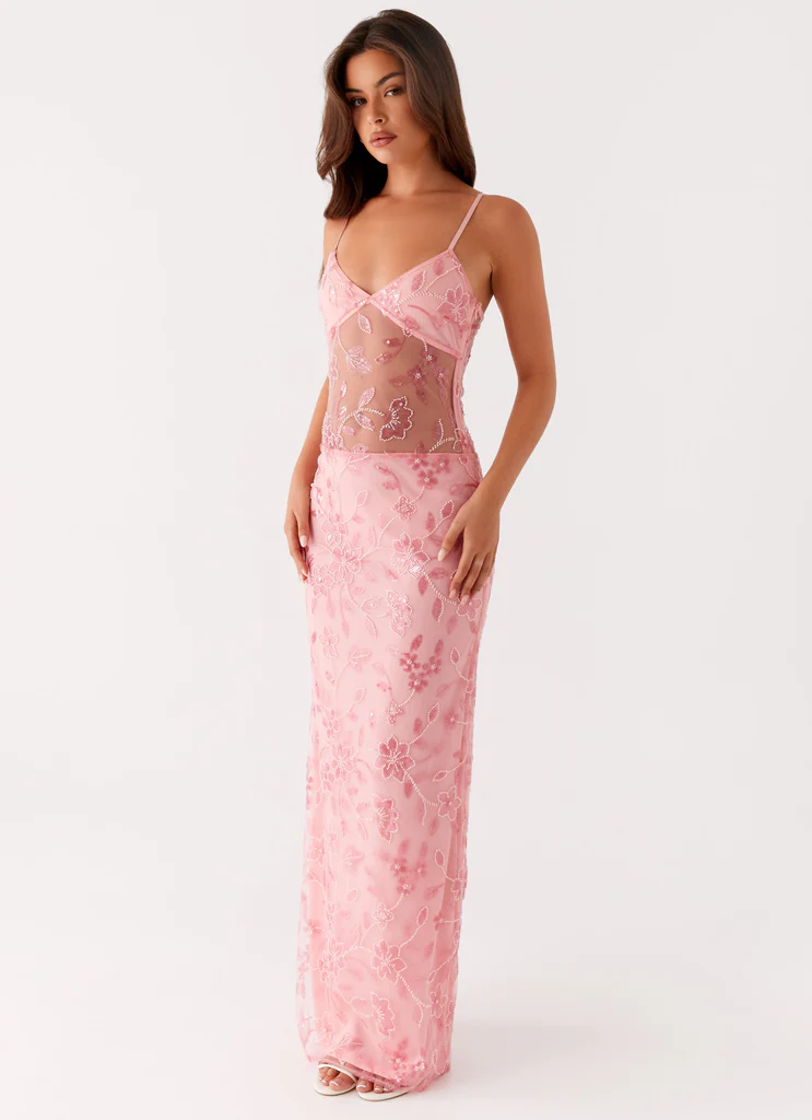 Akira Beaded Maxi Dress - Rosa Arancione