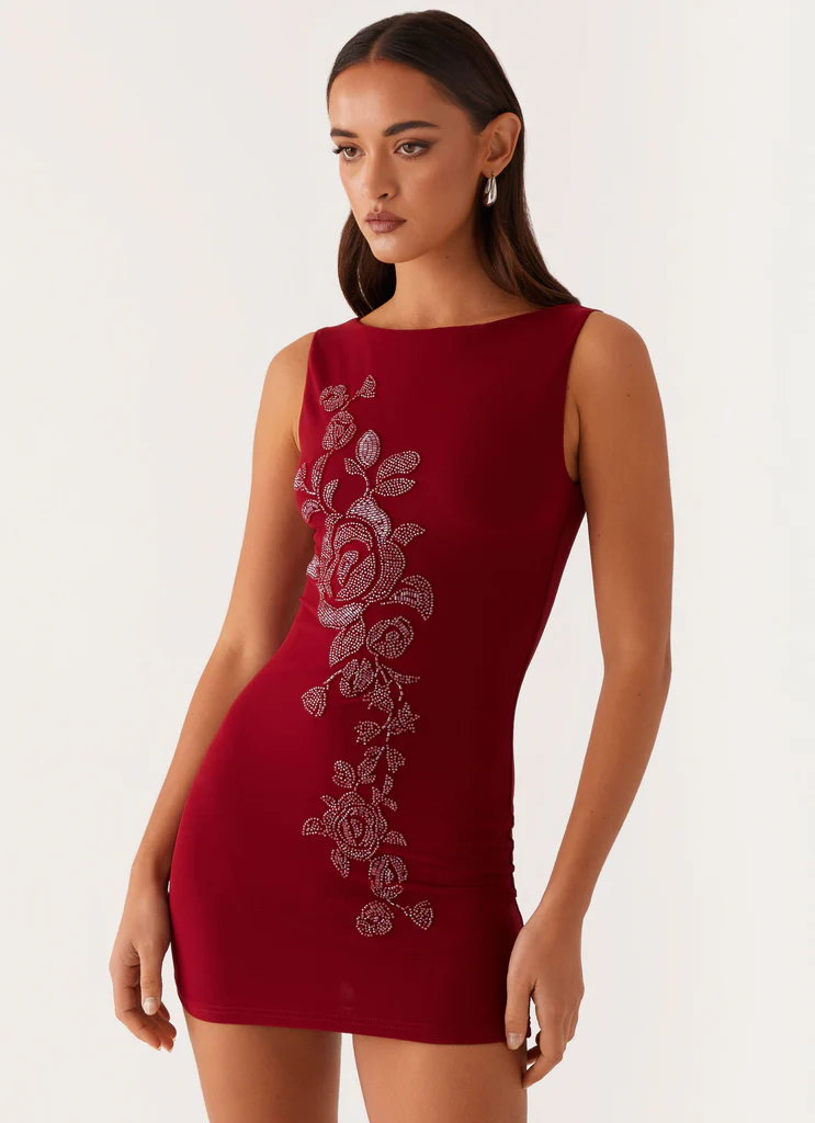 Vestito Mini in Reti con Perline Matteo – Rosso Scuro Vestito Mini in Reti con Perline Matteo - Rosso Scuro
