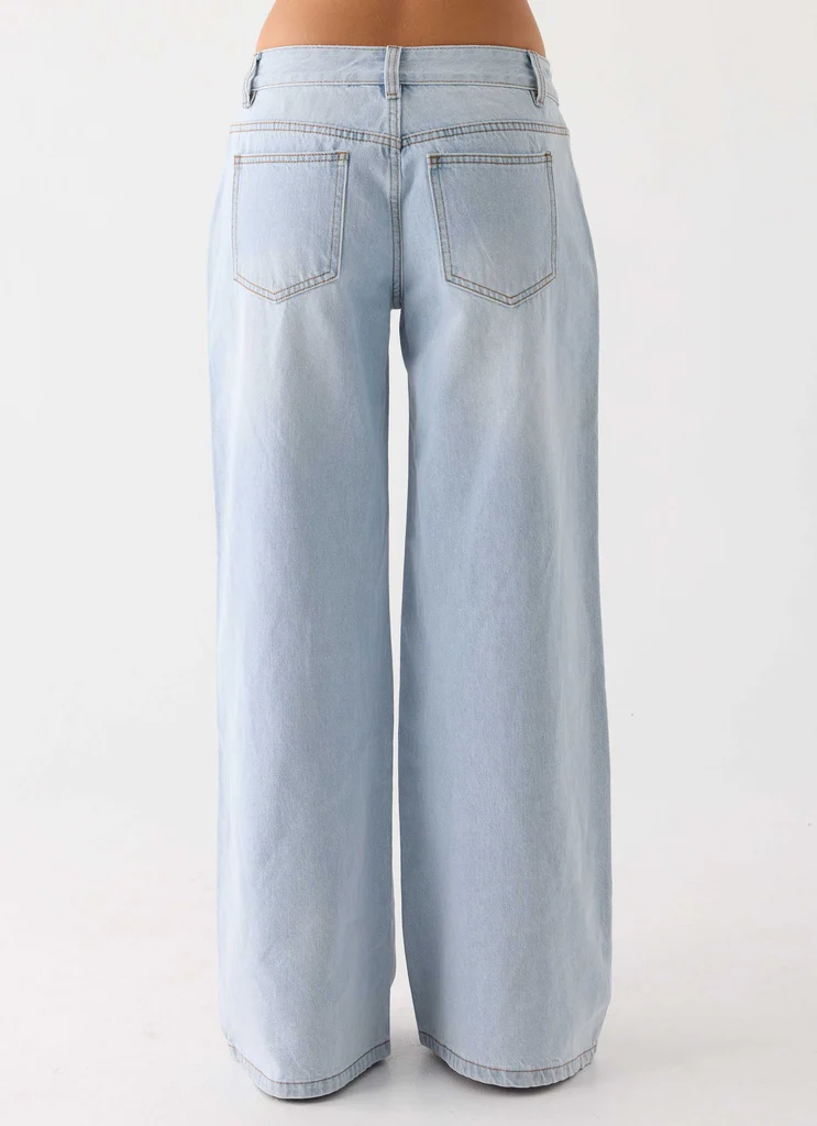 Jeans in Denim a Gamba Larga Bassa Vita Neo - Lavaggio Blu Chiaro