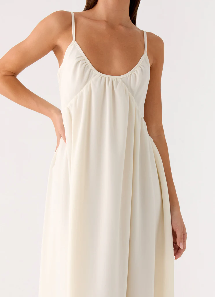 Abito Maxi in Chiffon Whisperlight con Scollatura a V - Bianco