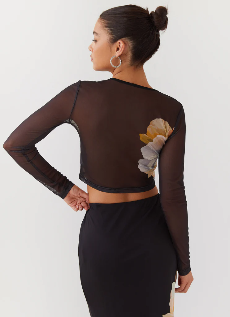 Top a Maniche Lunghe in Rete Chain Reaction - Nero Orchidea