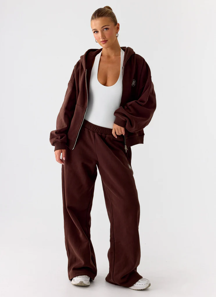 Pantaloni in felpa a vita bassa Signature - Cioccolato