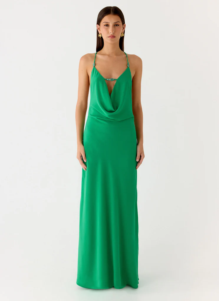 Vestito Maxi a Camicia con Perline Tropic Muse - Verde